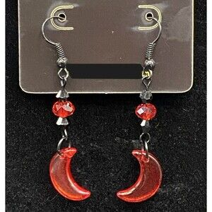 Handmade Red Moon with Red & Black Crystal Earrings by Neanie-Bot